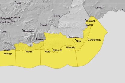 Mapa de avisos amarillos en Almería para este viernes.