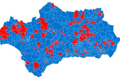 El mapa con los partidos que han ganado en cada municipio de Andalucía.