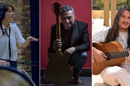 La compositora de cine Pilar Onares y los guitarristas Antonio Gómez y José del Tomate.