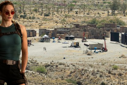 Fotomontaje de la actriz Sophie Turner como la nueva Lara Croft y preparativos del rodaje en El Chorrillo.