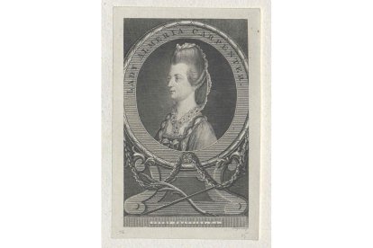 Imagen grabada en cobre de Lady Almería Carpenter, que salió publicada en la revista London Magazine en 1791, en una serie titulada Bellezas de la Corte.
