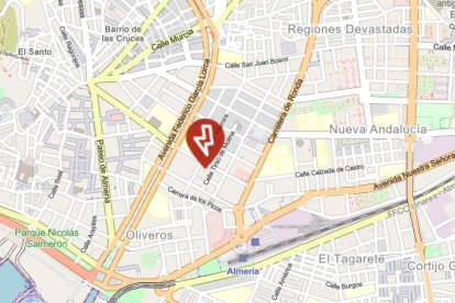 Zona en la que eDistribución sitúa la avería del suministro eléctrico que afecta a más de medio millar de inmuebles en la zona de Altamira.