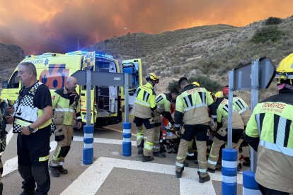 Bomberos del Levante Almeriense durante el incendio forestal de Los Gallardos.