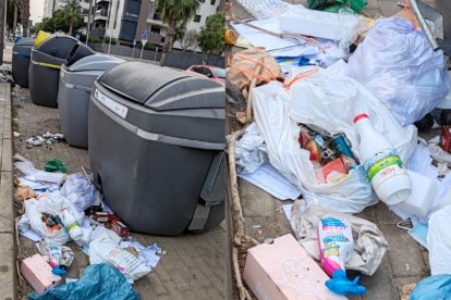 Contenedores en la esquina de las calles Miguel de Molina y Ángel Gómez Fuentes hace unos días.