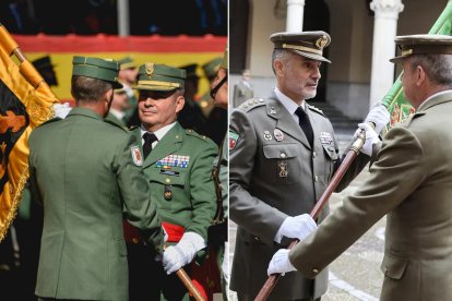 A la izquierda, Carreras Postigo en su toma de posesión como jefe de la BRILEG; a la derecha, imagen de archivo del nuevo jefe de brigada de La Legión, Moreno Arenas.