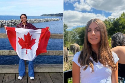Laura Fernández Garcés (izquierda) y Elba Adi Morales, dos de las estudiantes que estudian este curso en Canadá con las becas de Amancio Ortega.