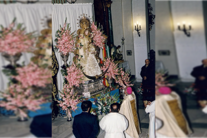 Imagen de la bendición de la imagen de la Virgen del Rocío de Almería, obra de Dubé de Luque, en mayo del año 2001.