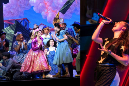 Elena Guirau durante el musical Mago de Oz (izquierda) y durante una de sus actuaciones en 'Popstars' (derecha).