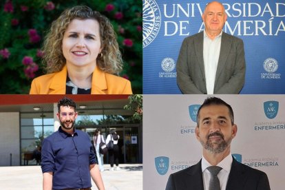 Verónica Victoria Márquez y Gabriel Aguilera (arriba); Pablo Román y Miguel Company (abajo), docentes e investigadores de la UAL finalistas de los premios nacionales de Enfermería.