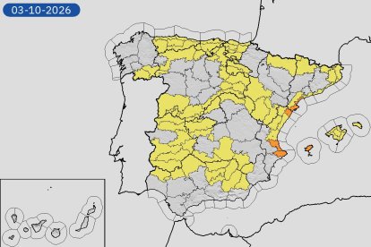 Mapa de avisos de la Aemet.