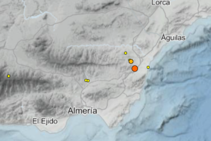 Mapa del IGN con los terremotos ocurridos durante los últimos tres días en Almería.