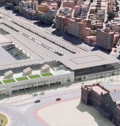 Vista aérea de la futura estación del ferrocarril para la llegada del AVE en la que se ve el nuevo viario desde la rotonda Manuel Fraga hasta la calle La Marina