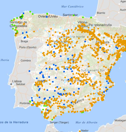 Mapa de zonas con agua afectada por nitratos.