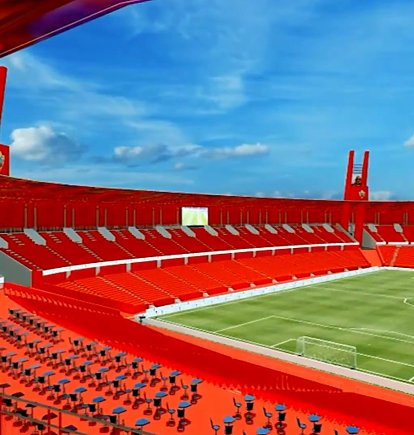Recreación del Estadio Mediterráneo tras la Fase 2 que el Almería ejecutará este verano.