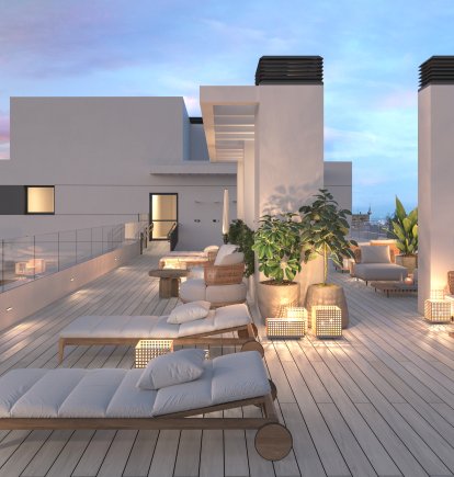 Una de las terrazas del edificio del barrio Salamanca construido por Jarquil.