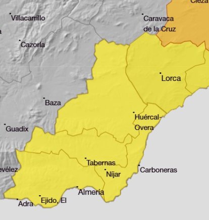 Mapa de avisos de la Aemet para este lunes.