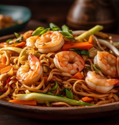 Noodles orientales con gambas