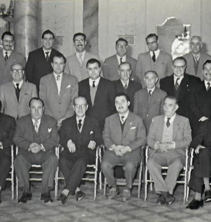 La junta directiva del Colegio de Agentes en el Círculo Mercantil en 1959.
