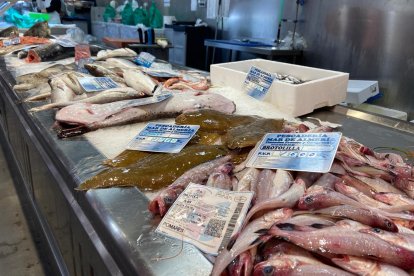 Pescado fresco en uno de los puestos del Mercado Central de Almería.