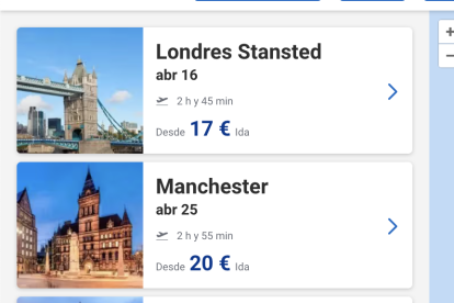 Precios a Londres y Manchester desde Almería para el mes de abril