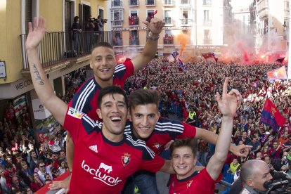 La fiesta de Osasuna una vez logrado el ascenso a Primera en 2016.