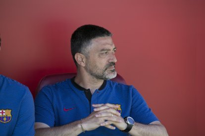 García Pimienta en el Almería-Barça B de la temporada 2017-18 en el Mediterráneo.