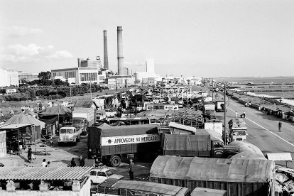 Montaje de la Feria en las inmediaciones de la Central Térmica del Zapillo, frente a la línea de playa. 1975.