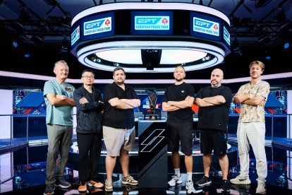 Integrantes de la mesa final del EPT Barcelona 2026: Michael Dwyer (Irlanda), Xiaosheng Zheng (China), Juan José Criado (España), Manuel Ferrari (Italia), Nicolas Chouity (Líbano) y Lukas van Eeden (Países Bajos).
