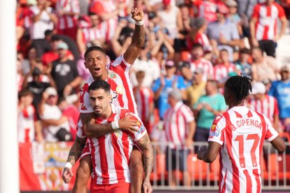 Los protagonistas del gol ante el Leganés: Miguel de la Fuente y Daijiro Chirino.