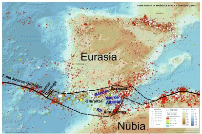 Entramado de placas tectónicas que confluyen en el Mar de Alborán y pueden originar terremotos.