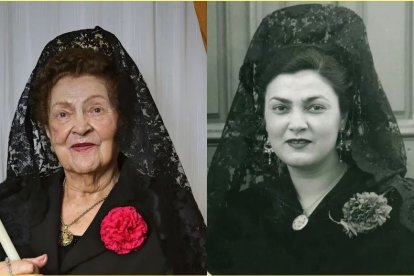 Amalia vestida de manola con su mantilla.