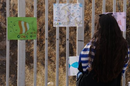 Una chica observando algunos de los dibujos