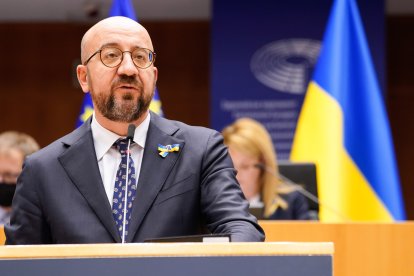 El presidente del Consejo Europeo, Charles Michel, durante el encuentro extraordinario para abordar la guerra en Ucrania.