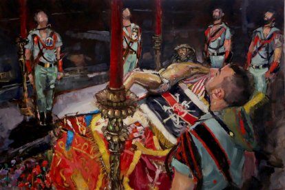 Obra que representa el momento de la guardia legionaria al Cristo de la Buena Muerte.