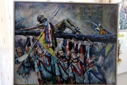 Esta obra reproduce el traslado del Cristo de Mena en la mañana del Jueves Santo.