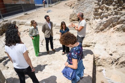 Celso Sánchez explica a Ana Martínez Labella y Ramón Fernández-Pacheco los hallazgos