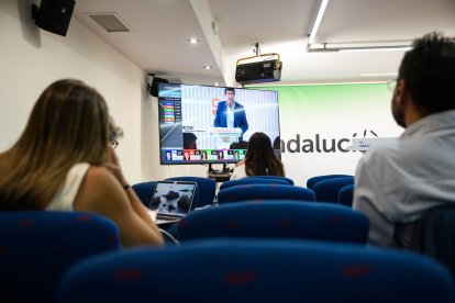 Sala de prensa en la sede provincial del PP.