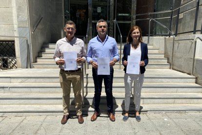 Los tres parlamentarios del PSOE, desde la izquierda, José Luis Sánchez Teruel, Juan Antonio Lorenzo y Pilar Navarro.