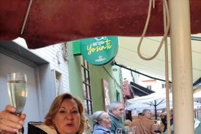 Una de las asistentes brindando por el nuevo año con cava.