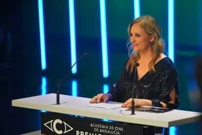 Marta Velasco, presidenta de la Academia de Cine de Andalucía, durante su intervención en la gala.