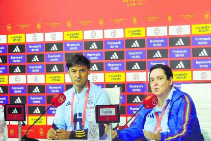 Santi Denia en la rueda de prensa previa al choque del viernes.