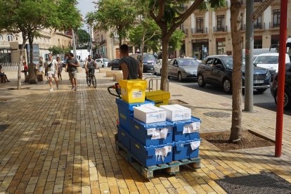 Un repartidor de productos de alimentación en Puerta Purchena.