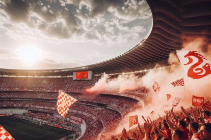 Afición del Almería en el Estadio de los Juegos Mediterráneos (Power Horse Stadium).