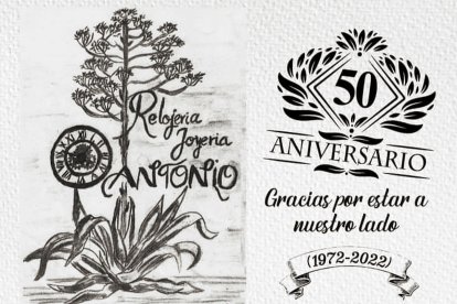 Tarjeta del cincuenta aniversario de la Relojería Antonio.