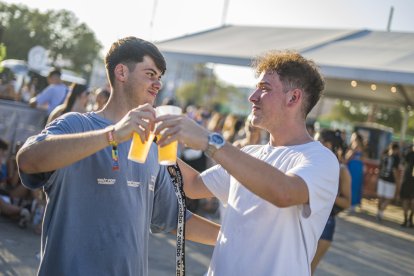 Dos amigos brindando.