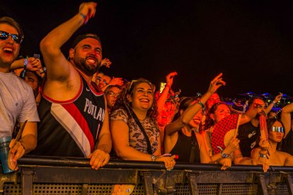 Sergio, Silvestre, Alba y Ana Carolina dándolo todo en primera fila durante el show de Timmy Trumpet.