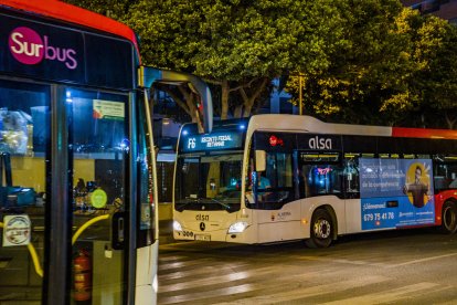 Dos autobuses del servicio espcial de feria de Alsa-Surbus se encuentran en el camino.