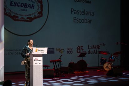 Patricia Escobar durante su discurso de agradecimiento.