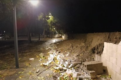 Muro caído en Chirivel por la lluvia.