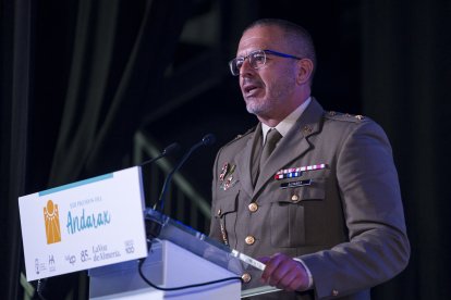 El Teniente Coronel Luis Eduardo Álvarez, Jefe de la Unidad de Servicios de Base y Acuartelamiento Álvarez de Sotomayor, durante su discurso en la XIII edición de los Premios Andarax.